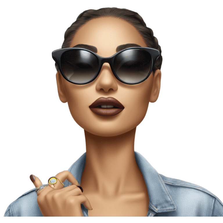 Hyper Realistic beautiful high fashion model putting on sunglasses  emoji