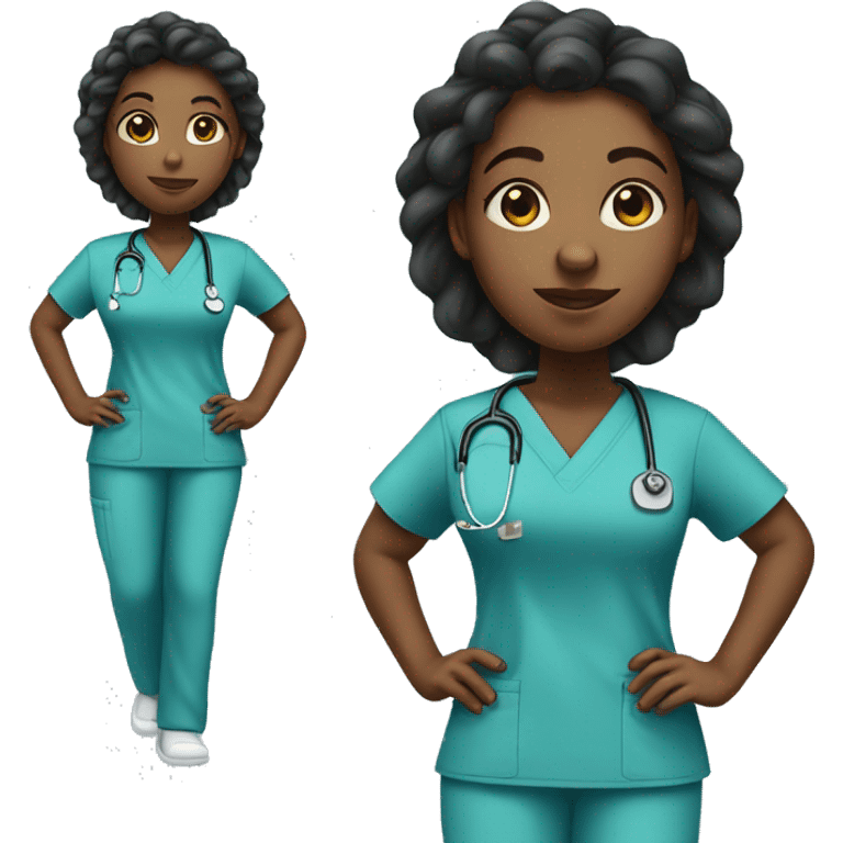 Black girl full body turned left in scrubs uniform without stethoscope  emoji