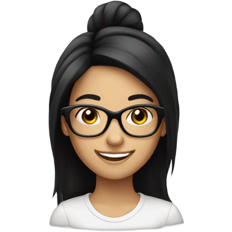 happy girl with black hair and eyeglasses emoji