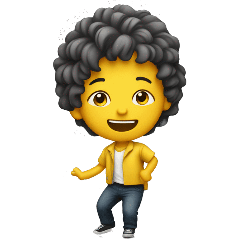 Niño con el pelo amarillo y muy largo bailando emoji