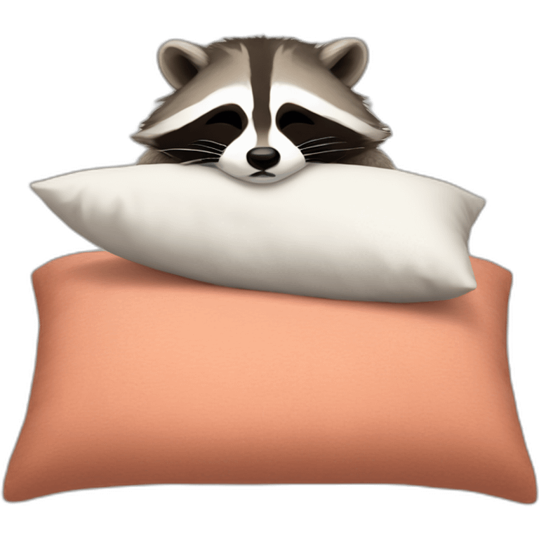 racoon with head on pillow sleeping on bed emoji