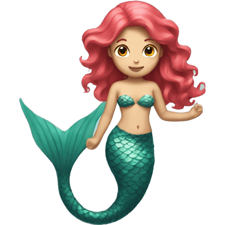 mermaid emoji with red hair and light pink tail emoji