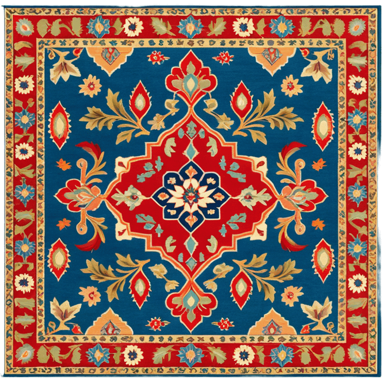 Cinematic Realistic depiction of a richly patterned Turkish carpet, rendered with exquisite details and vibrant colors, set against a soft, warmly lit background that emphasizes its artisanal craftsmanship emoji