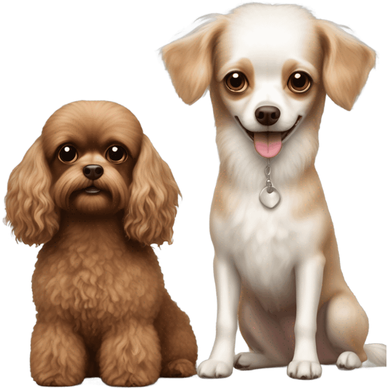 White toy poodle and a Chihuahua long hair brown ￼ emoji