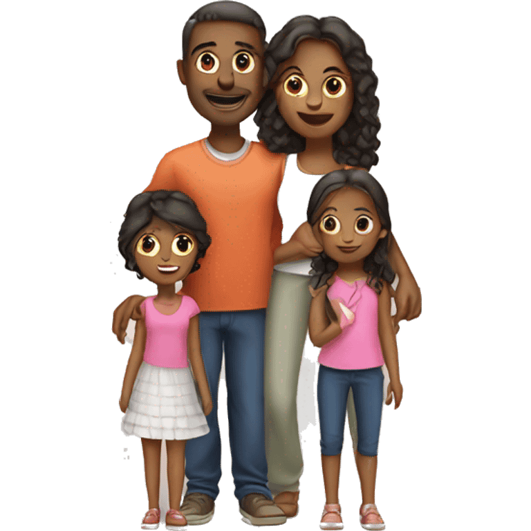 Create a family emoji with a couple and 3 daughters of 24, 6 and 3 years old emoji