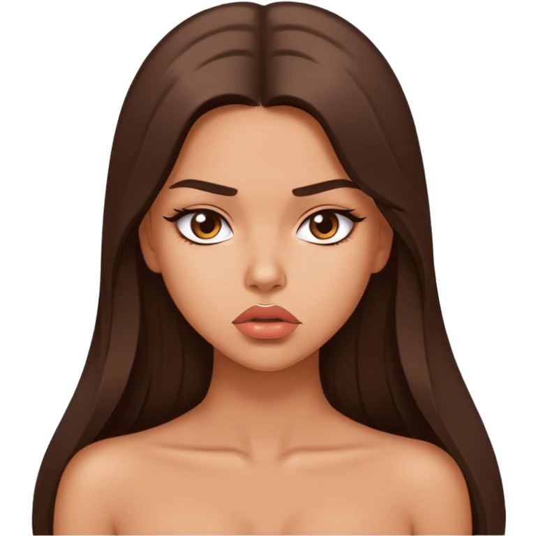 Sexy tanned beautiful confused girl with pouty lips and brunette straight long hair emoji