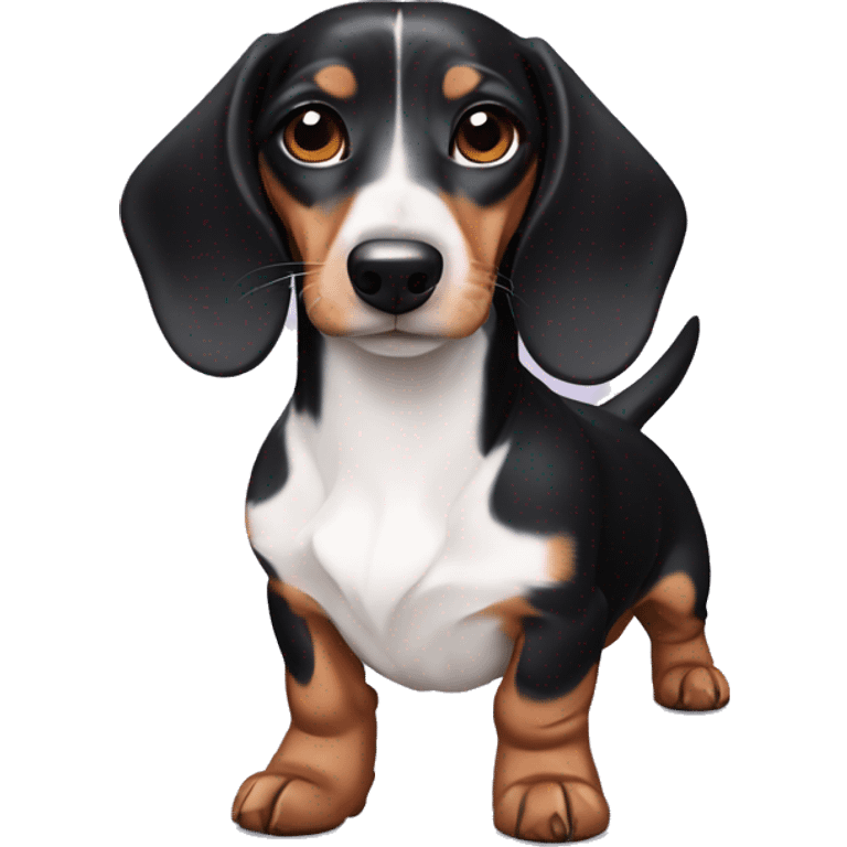 Black white tan piebald dachshund purple bow emoji