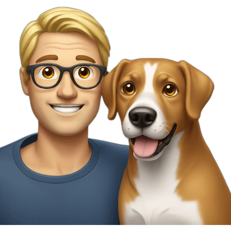 Man and dog taking selfie, both wearing spectacles emoji