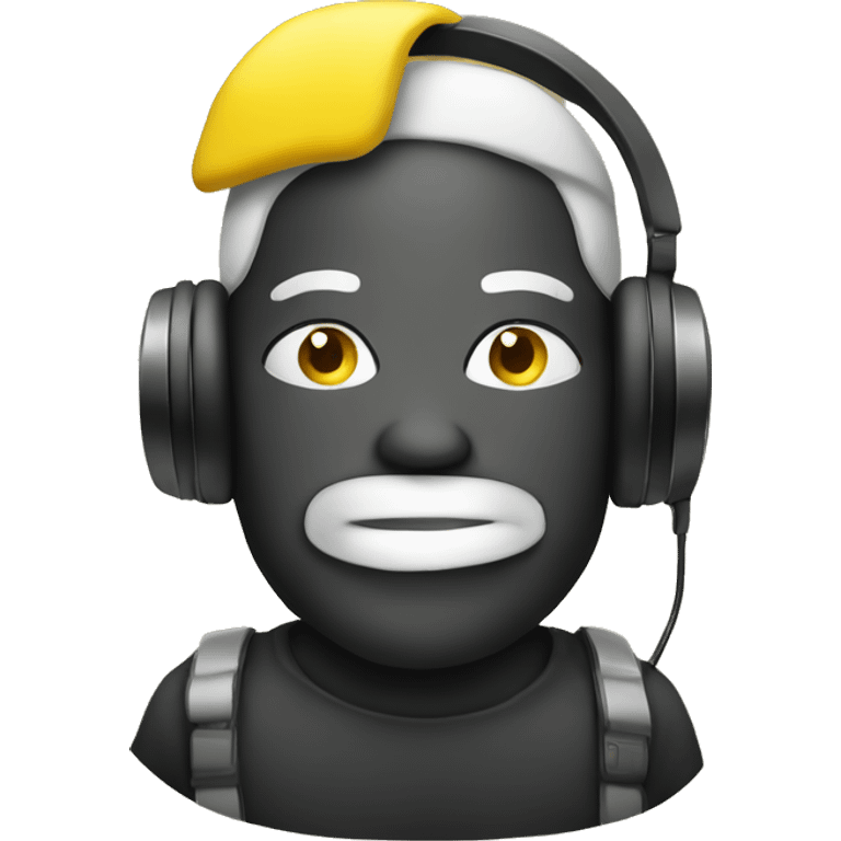 Yellow face emoji hush with headphone emoji