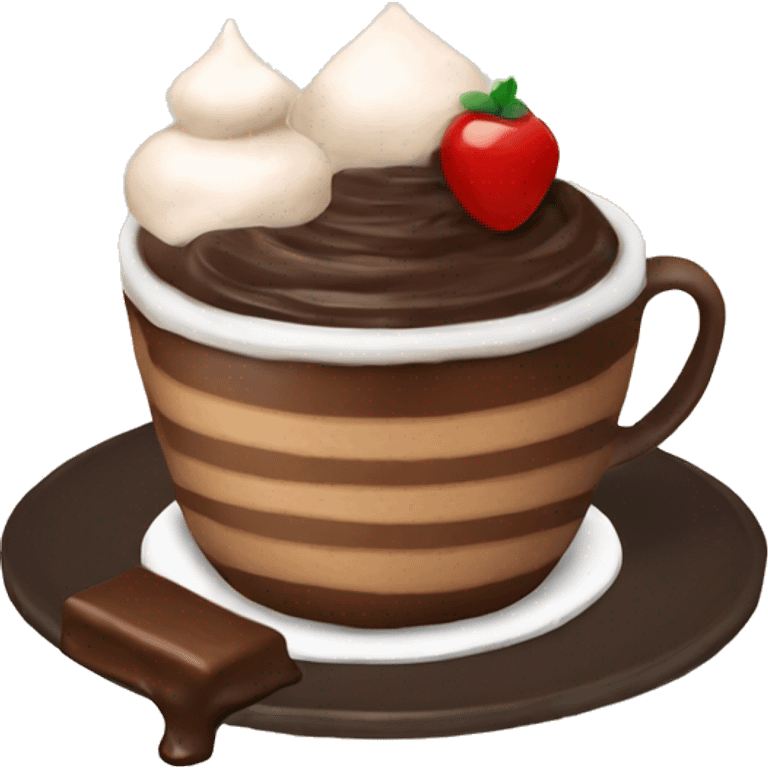 A cup with Americano and tree chocolate cake  emoji