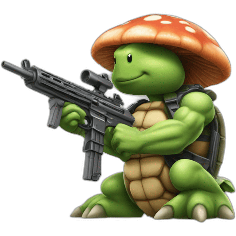 Strong muscles Mushroom turtle with a machine gun emoji