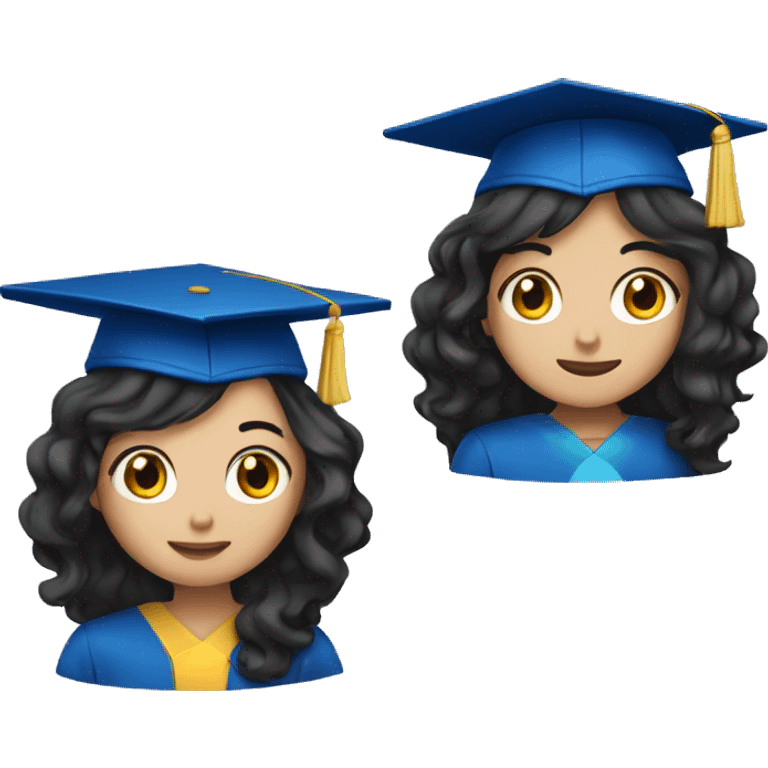 asian girl wearing blue graduation cap with long curly black hair emoji