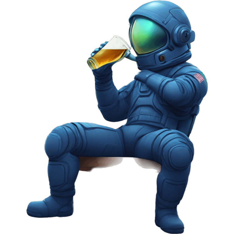 Person sat on a galactic nebula drinking beer, line drawn style emoji