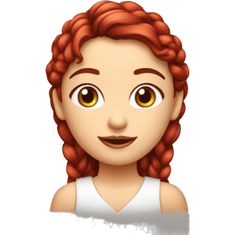 Menina ruiva, olhos castanhos com avental vermelho e um geladinho na mão emoji