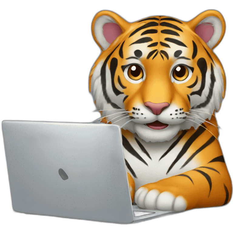 A tiger who study on a laptop emoji