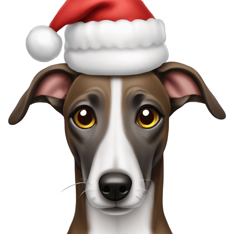 Brindle greyhound wearing Santa hat emoji