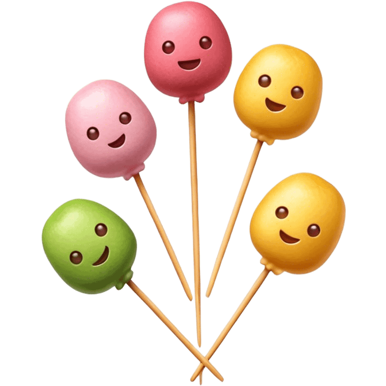 Cinematic Realistic Dango Dessert Emoji, showcasing colorful rice dumplings on skewers rendered with lifelike textures and soft, inviting lighting. emoji