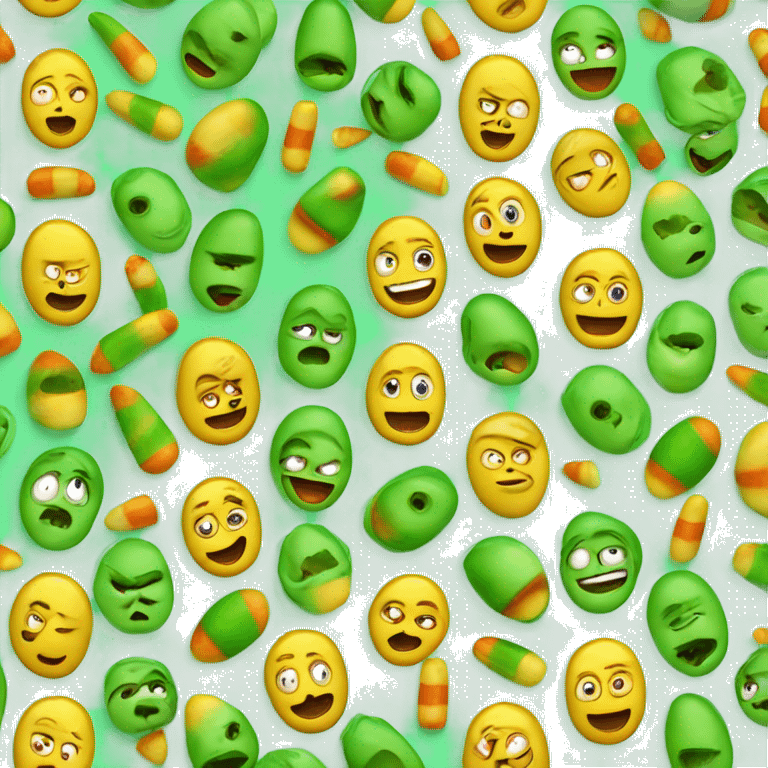 green oval face with yellow eyes and candycorn on their head and stupid f emoji