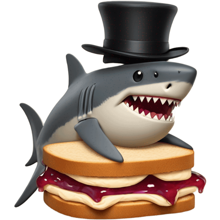 Shark with a top hat on a kangaroo peanut butter and jelly sandwich emoji