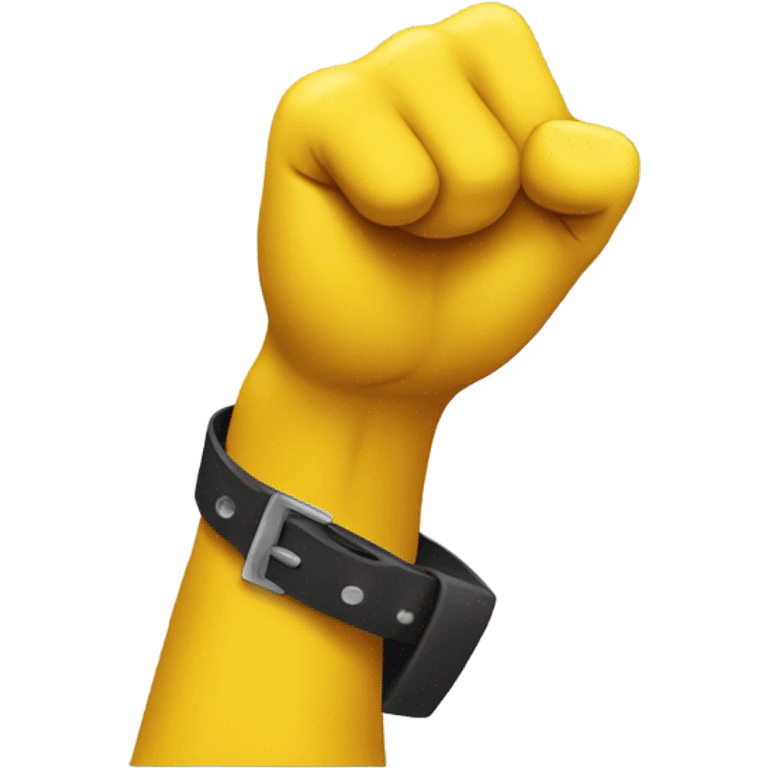 Yellow hand holding belt between fist emoji