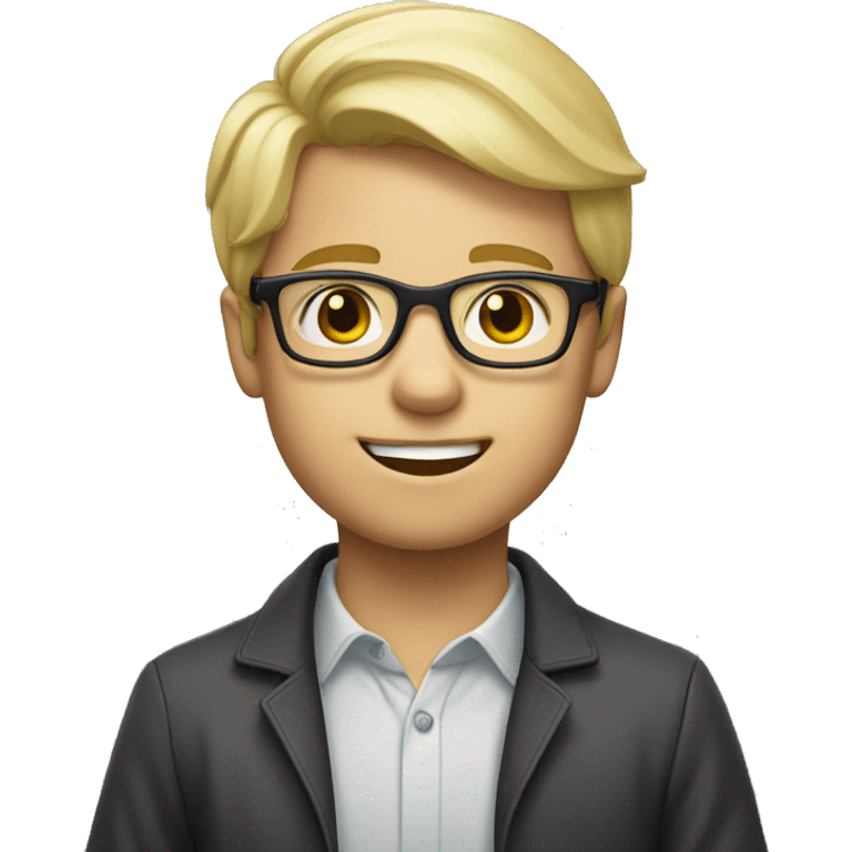 Smart looking blonde haired boy wearing glasses studying  emoji