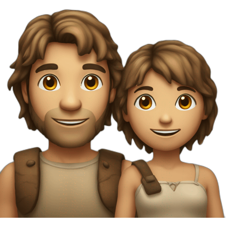 man homo sapiens and girl homo neanderthal smiling emoji