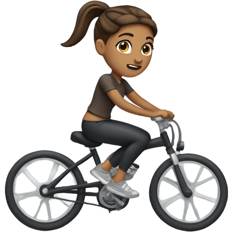 Girl with brown hair in ponytail on an assault bike  emoji