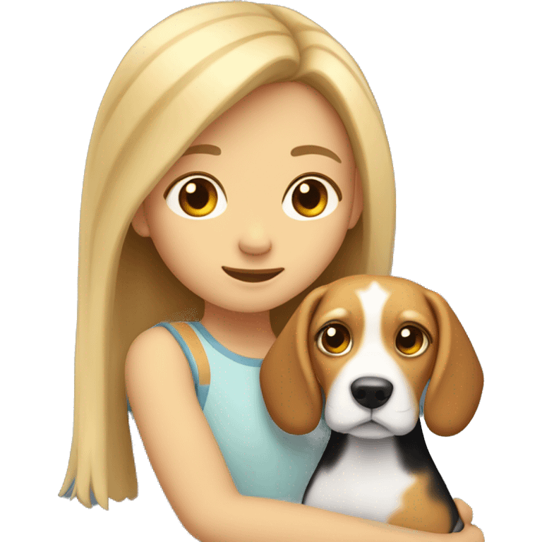 Girl with long light hair hugging a bicolor beagle emoji