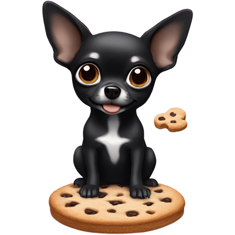 Black Chihuahua holding a cookie emoji