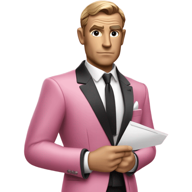 james bond in pink clothes with a an envelope in hand instead of the gun emoji