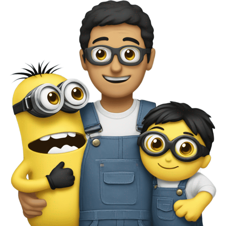 black hair men hugging a minion  emoji