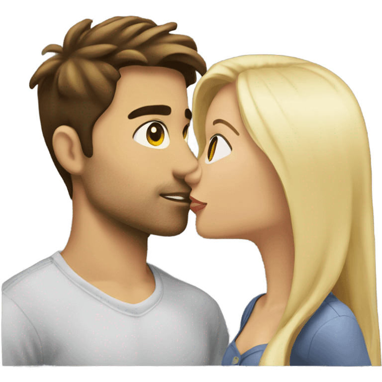 Brunette girl kissing blonde guy emoji