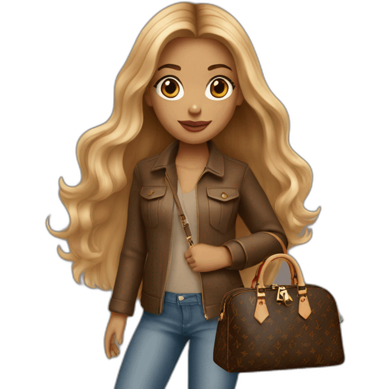 1 girl with light-brown long hair holding louis vuitton bag emoji