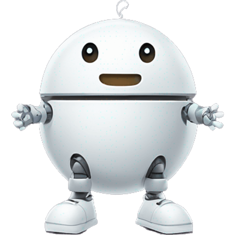 cute white floating spherical happy robot without arms nor legs with floating shopping bags emoji