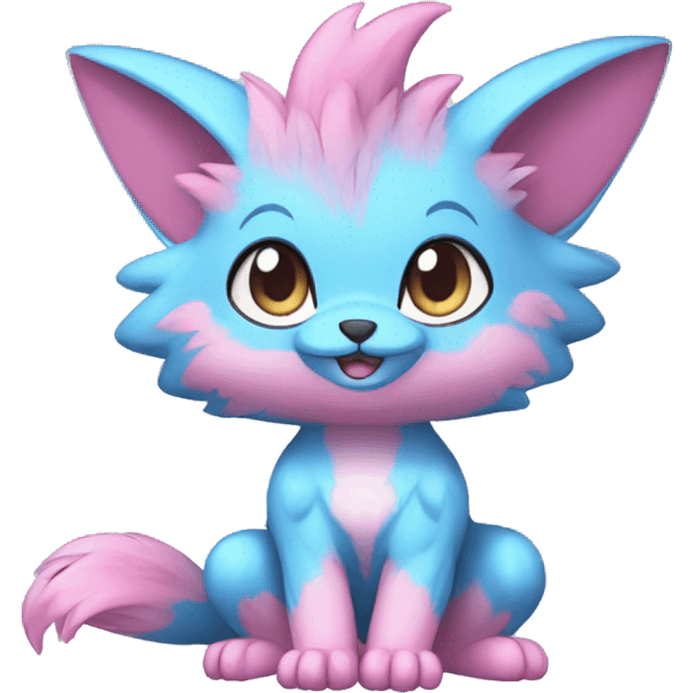 Cute cool blue pink animal hybrid Fakemon full body emoji