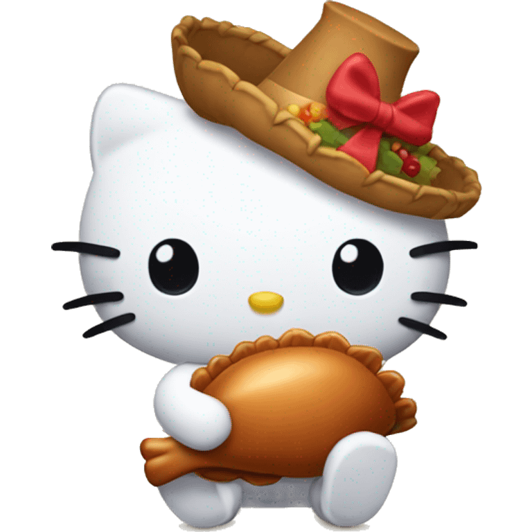 Hello kitty with a thanksgiving turkey emoji