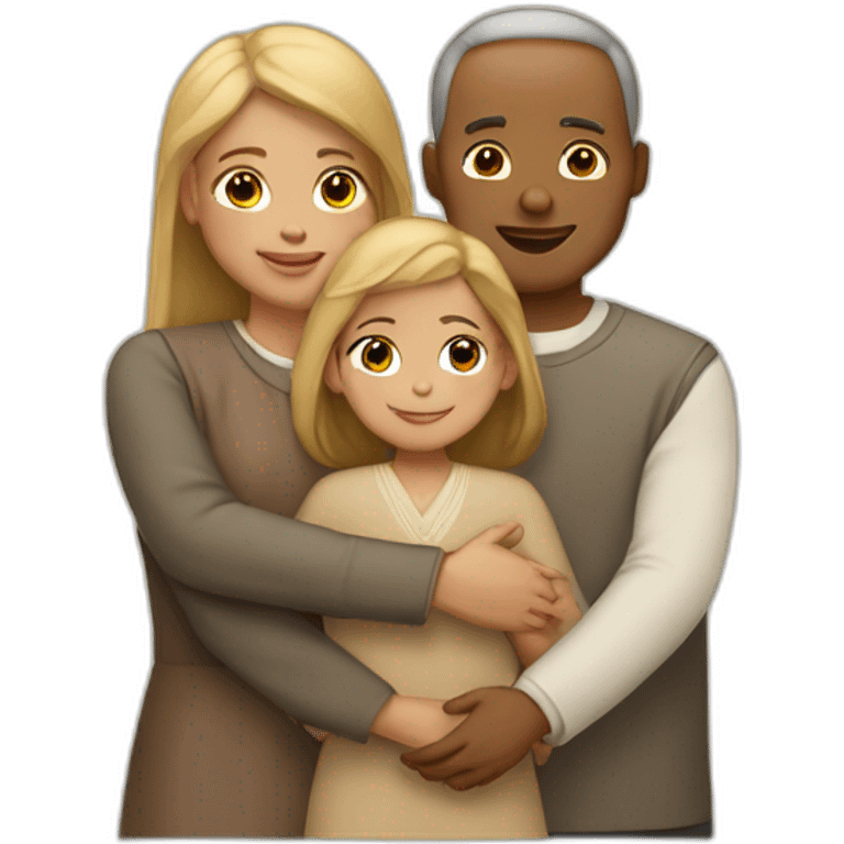 A girl hugs her two religious parents (light skin color) emoji