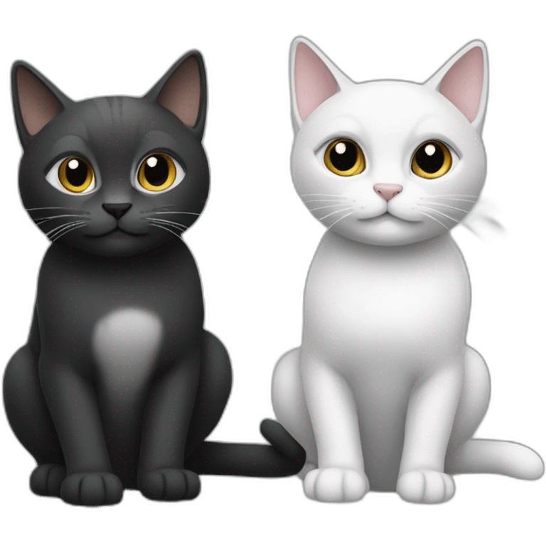 Two cats playing together, one gray and the other black and white emoji