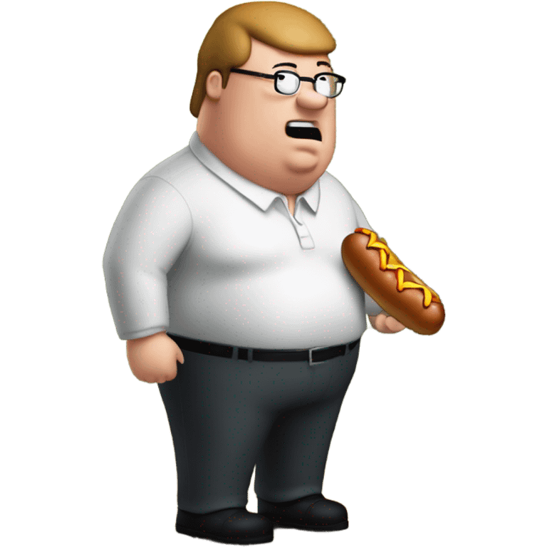 Peter griffin in the woods with a hotdog emoji