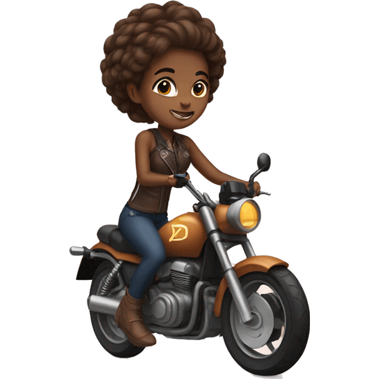 A brown skin girl on a motorcycle  emoji