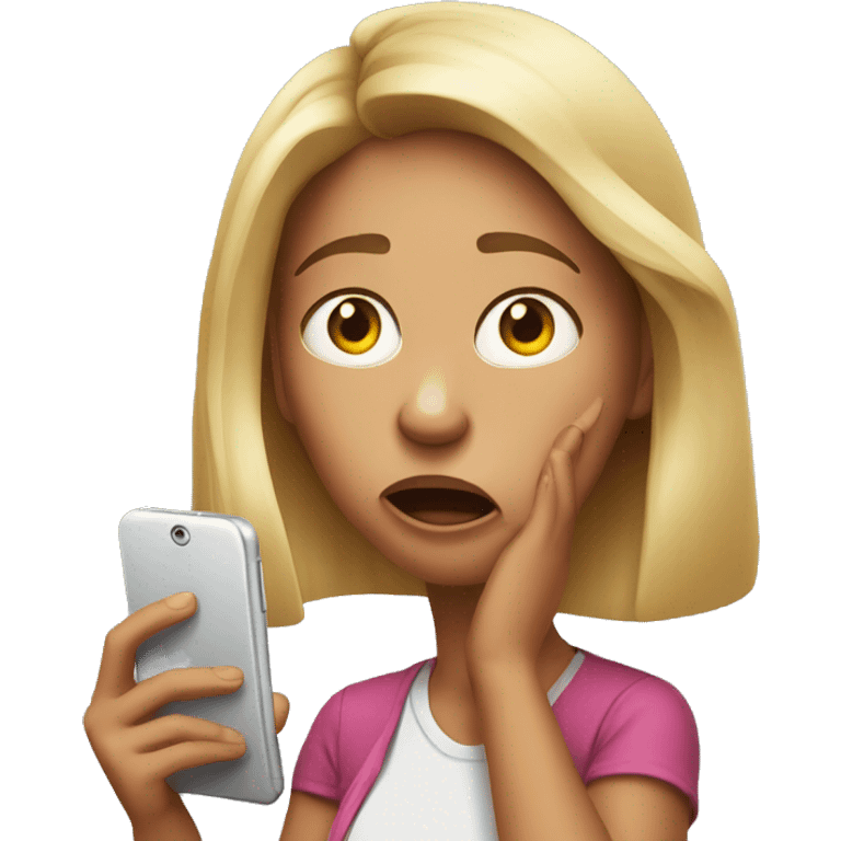 30 year old girl looking at cell phone shocked emoji