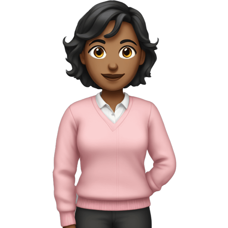 Teacher, tan skin, black medium hair  with pink sweater  emoji