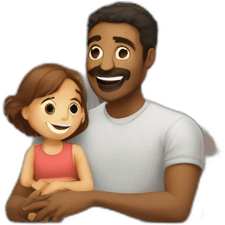 man holding his daughter in a balcony where there are a plant emoji