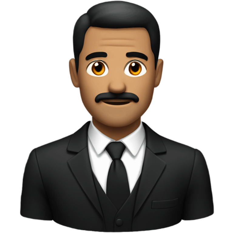 Man with black suit and red band on the arm of it with a black haircut and a short black mustache  emoji