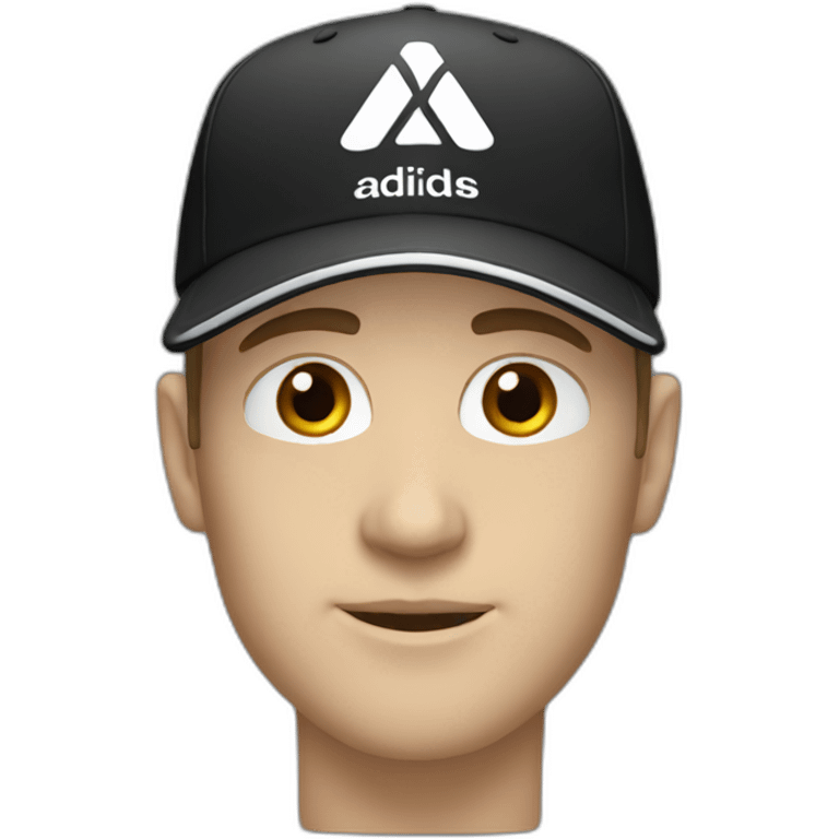 white man with a black adidas cap that has a white logo emoji