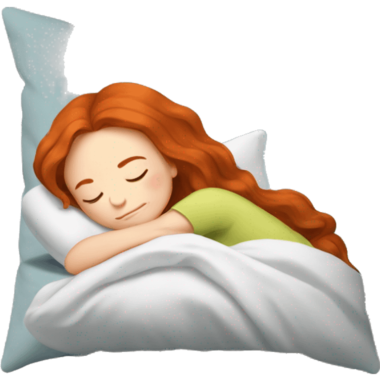 redhead girl sleeping with comfy pillow emoji