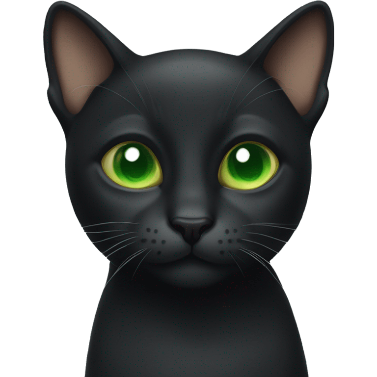 Black male cat with green eyes with mouth slightly open emoji