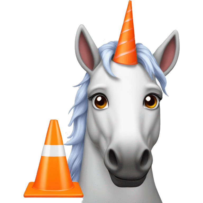 Unicorn with a traffic cone on its head emoji