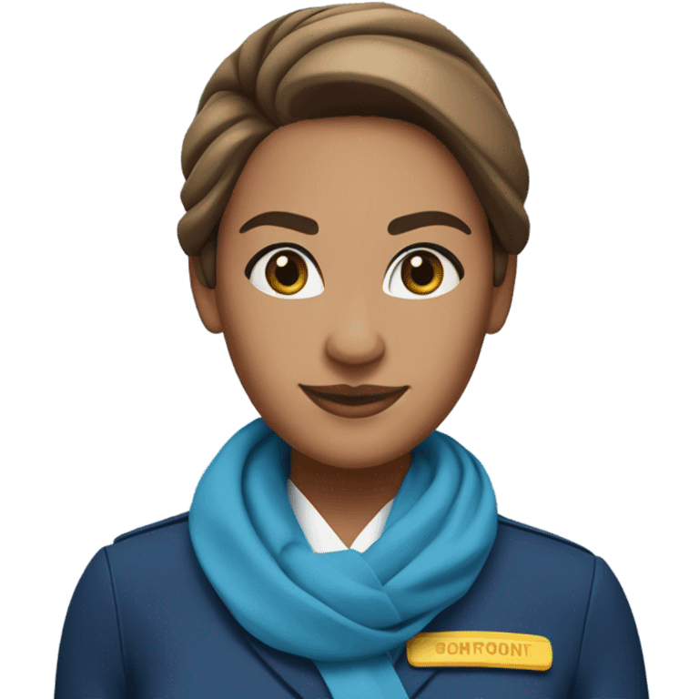 Brown tan skin flight attendant, brown hair in a bun, blue uniform, blue neck scarf emoji