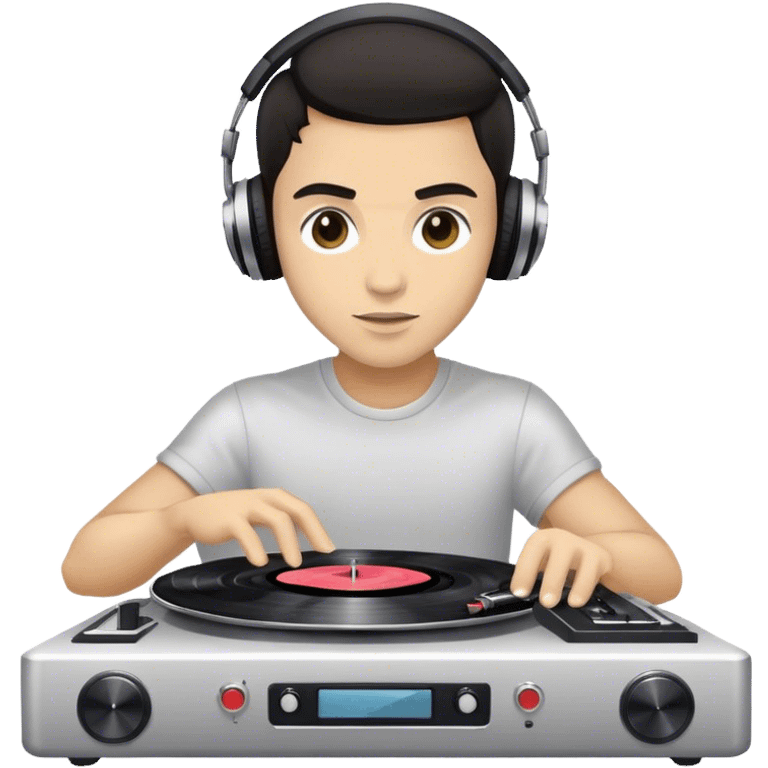 Light skinned Dj with dark hair on record player emoji